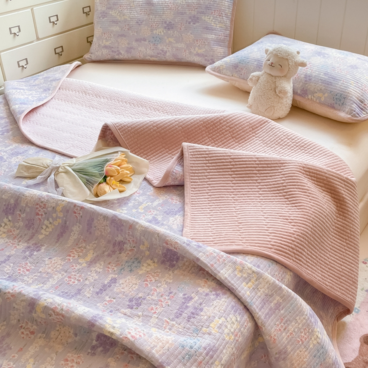 91家纺网 家纺一手货源 找家纺 老帅的工厂店 2025新款A类云感懒人冬季一体被被子被芯床盖四件套 晚香