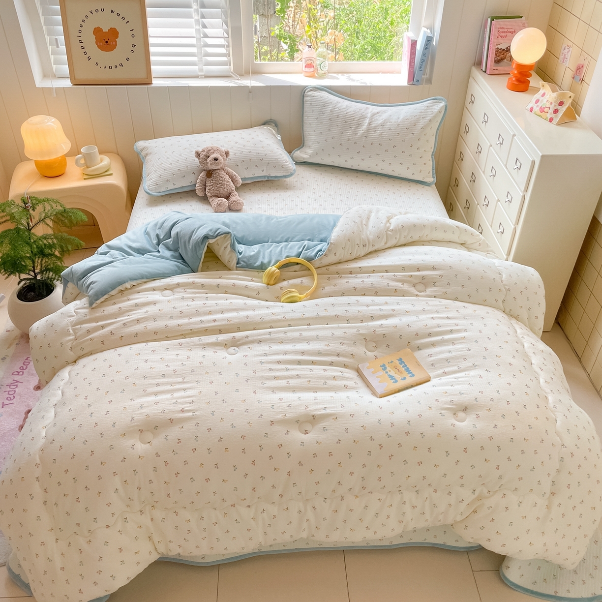 91家纺网 家纺一手货源 找家纺 老帅的工厂店 2025新款A类云感懒人冬季一体被被子被芯床盖四件套 樱桃味