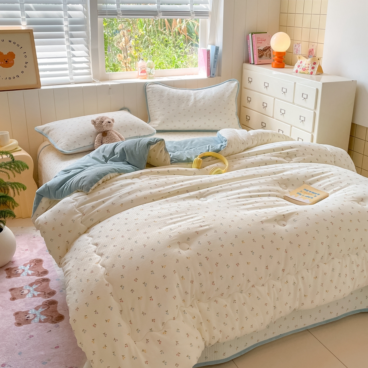 91家纺网 家纺一手货源 找家纺 老帅的工厂店 2025新款A类云感懒人冬季一体被被子被芯床盖四件套 樱桃味