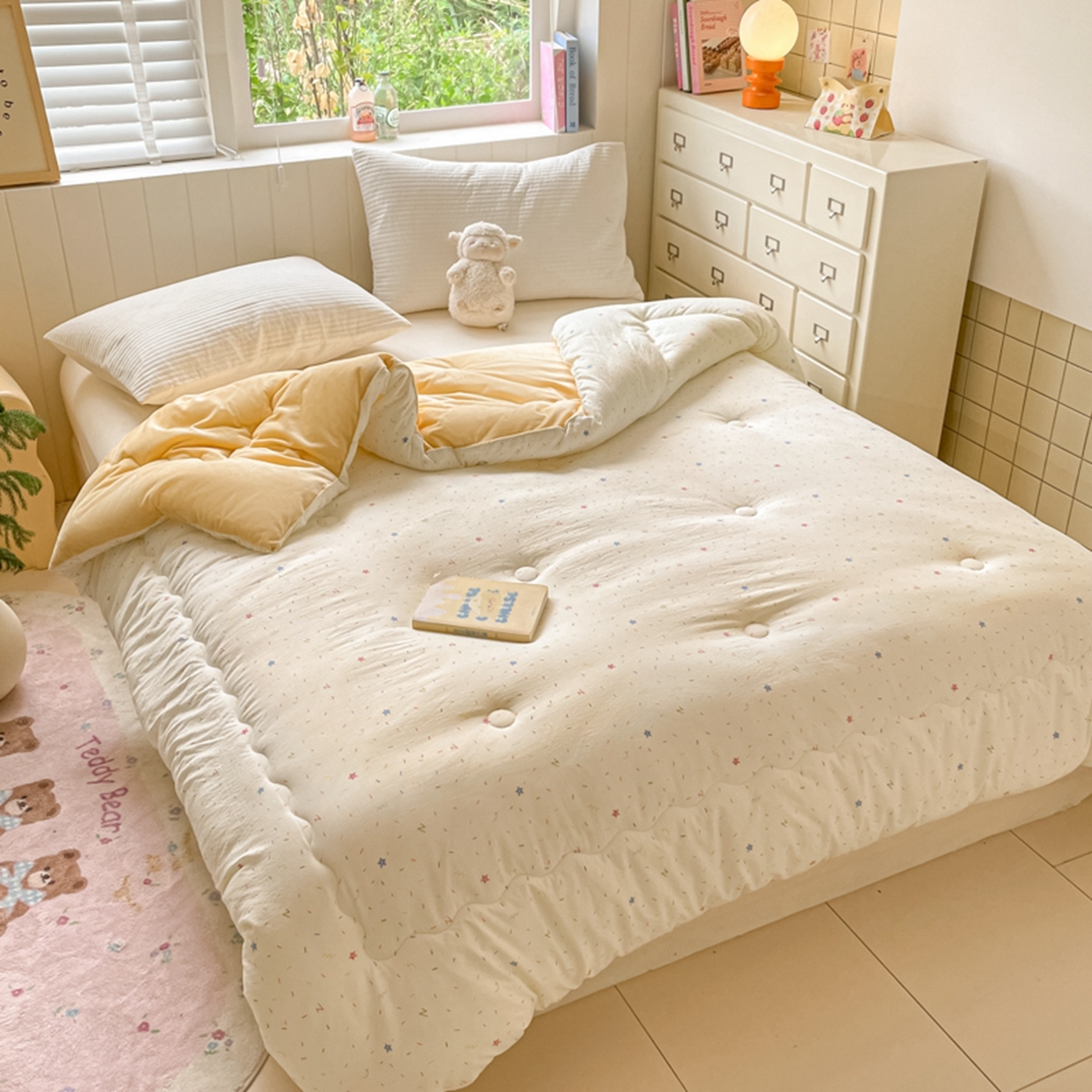 91家纺网 家纺一手货源 找家纺 老帅的工厂店 2025新款A类云感懒人冬季一体被被子被芯床盖四件套 奶油波波