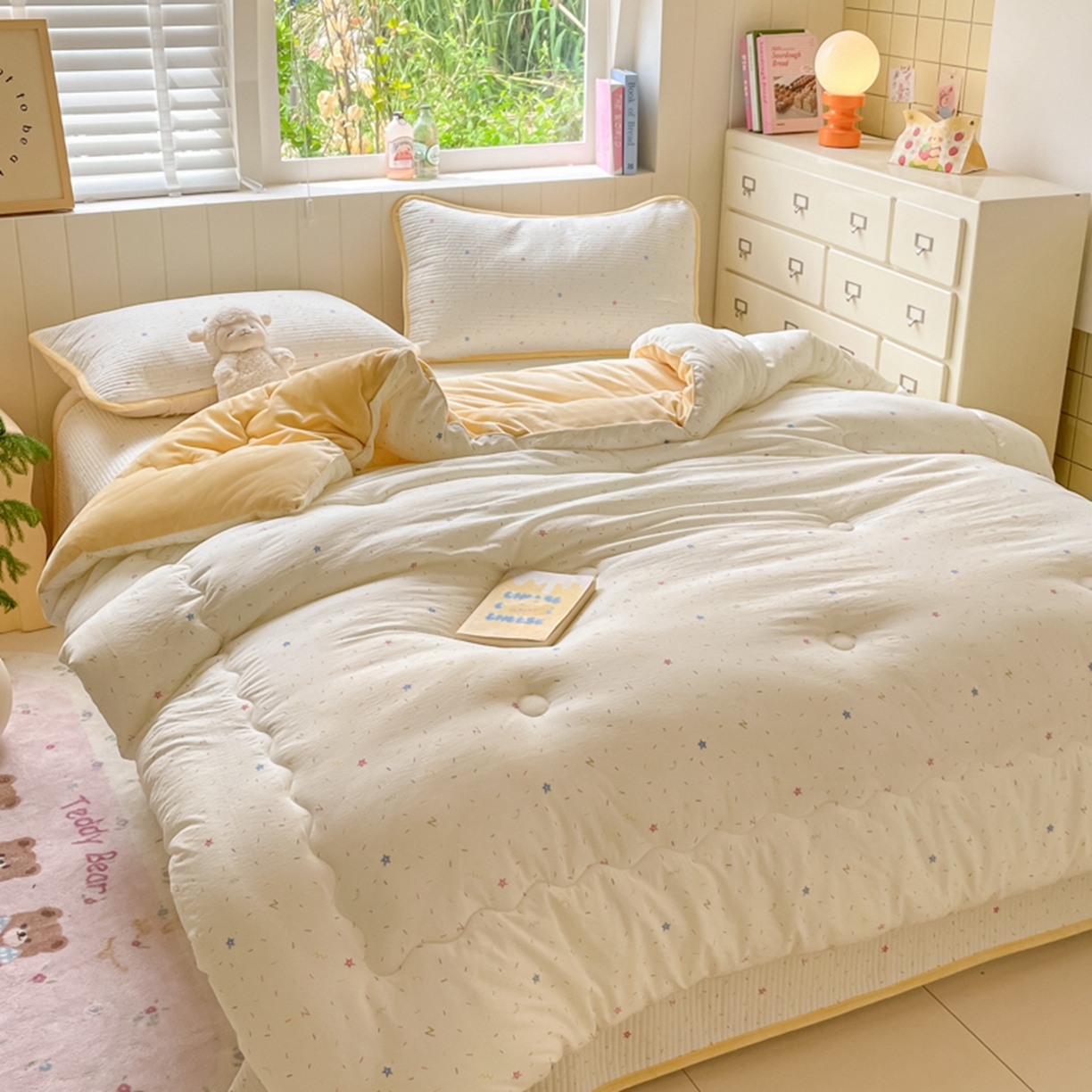 91家纺网 家纺一手货源 找家纺 老帅的工厂店 2025新款A类云感懒人冬季一体被被子被芯床盖四件套 奶油波波