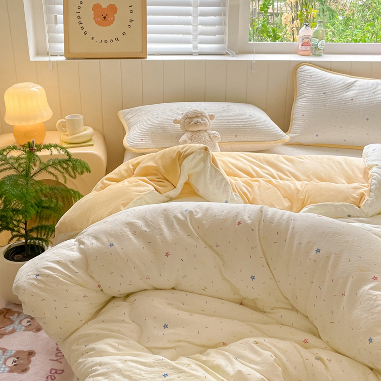 91家纺网 家纺一手货源 找家纺 老帅的工厂店 2025新款A类云感懒人冬季一体被被子被芯床盖四件套 奶油波波