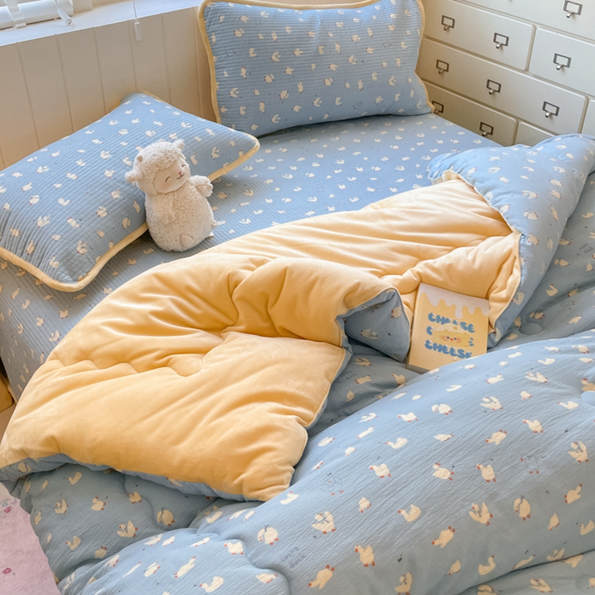 91家纺网 家纺一手货源 找家纺 老帅的工厂店 2025新款A类云感懒人冬季一体被被子被芯床盖四件套 加油丫