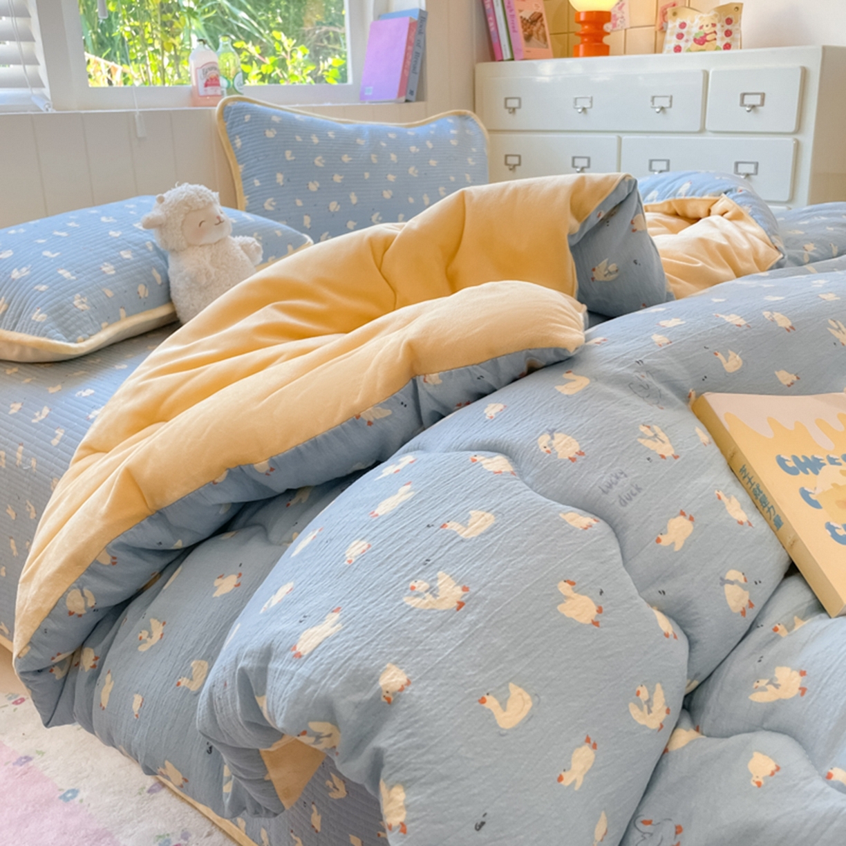 91家纺网 家纺一手货源 找家纺 老帅的工厂店 2025新款A类云感懒人冬季一体被被子被芯床盖四件套 加油丫