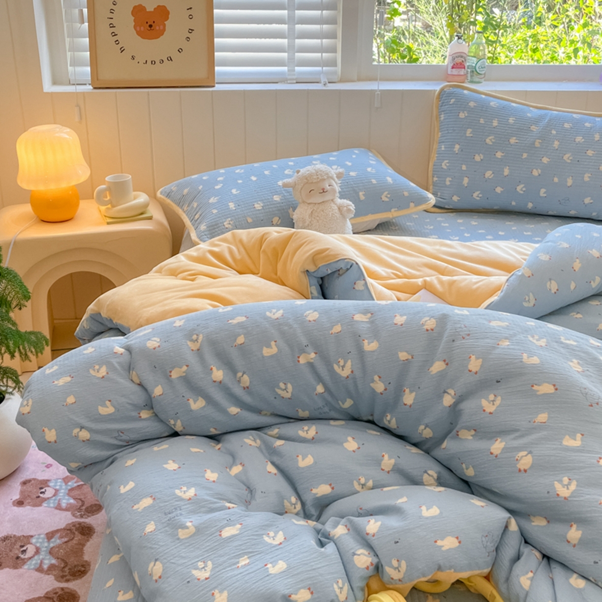 91家纺网 家纺一手货源 找家纺 老帅的工厂店 2025新款A类云感懒人冬季一体被被子被芯床盖四件套 加油丫