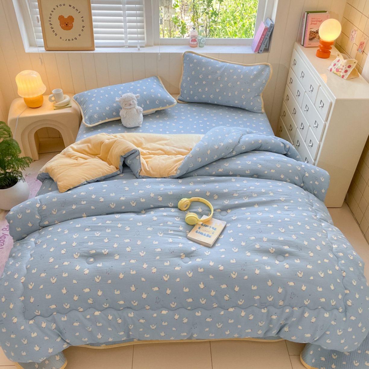 91家纺网 家纺一手货源 找家纺 老帅的工厂店 2025新款A类云感懒人冬季一体被被子被芯床盖四件套 加油丫