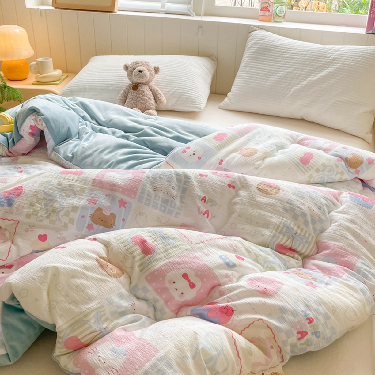 91家纺网 家纺一手货源 找家纺 老帅的工厂店 2025新款A类云感懒人冬季一体被被子被芯床盖四件套 秘境花园