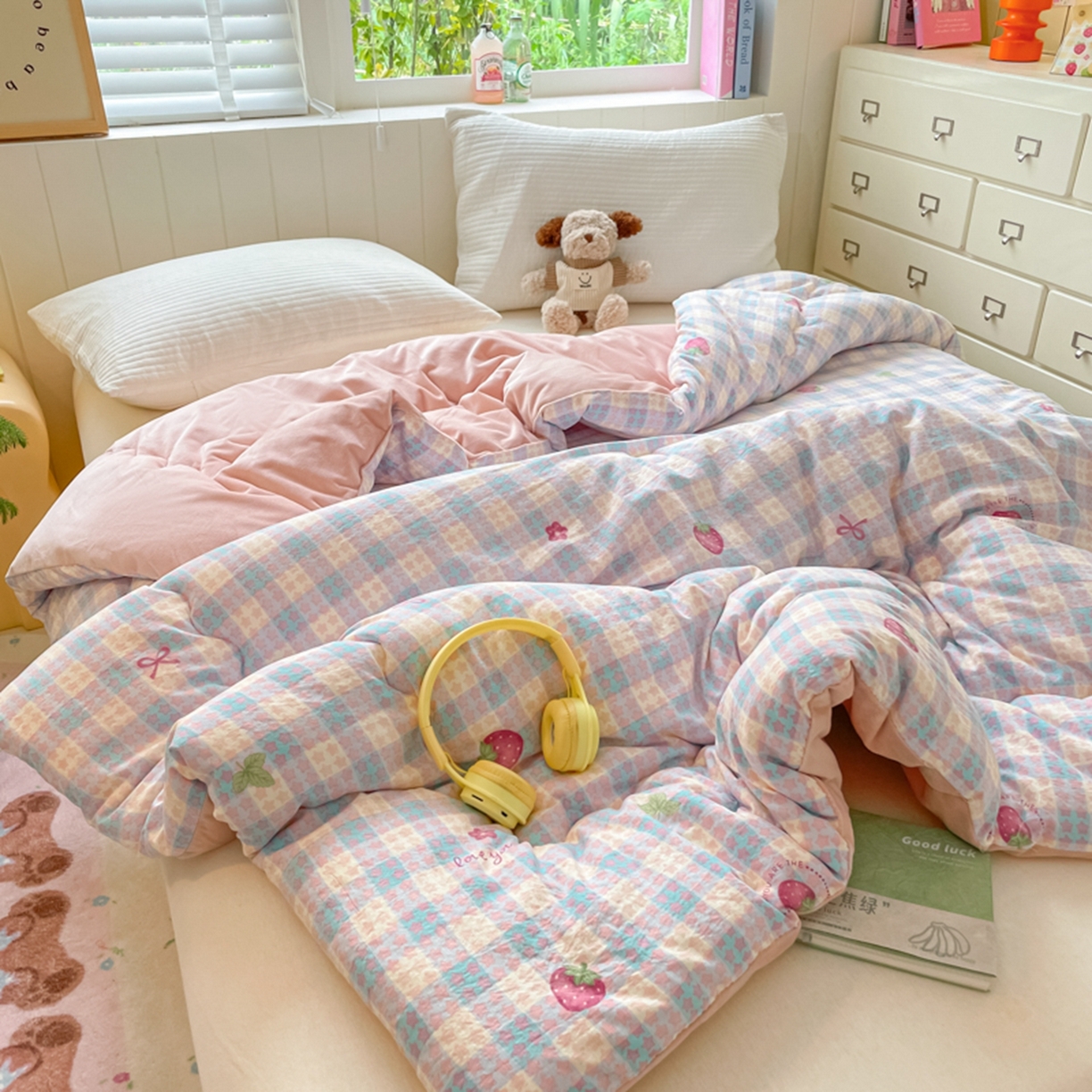 91家纺网 家纺一手货源 找家纺 老帅的工厂店 2025新款A类云感懒人冬季一体被被子被芯床盖四件套 莓有烦恼