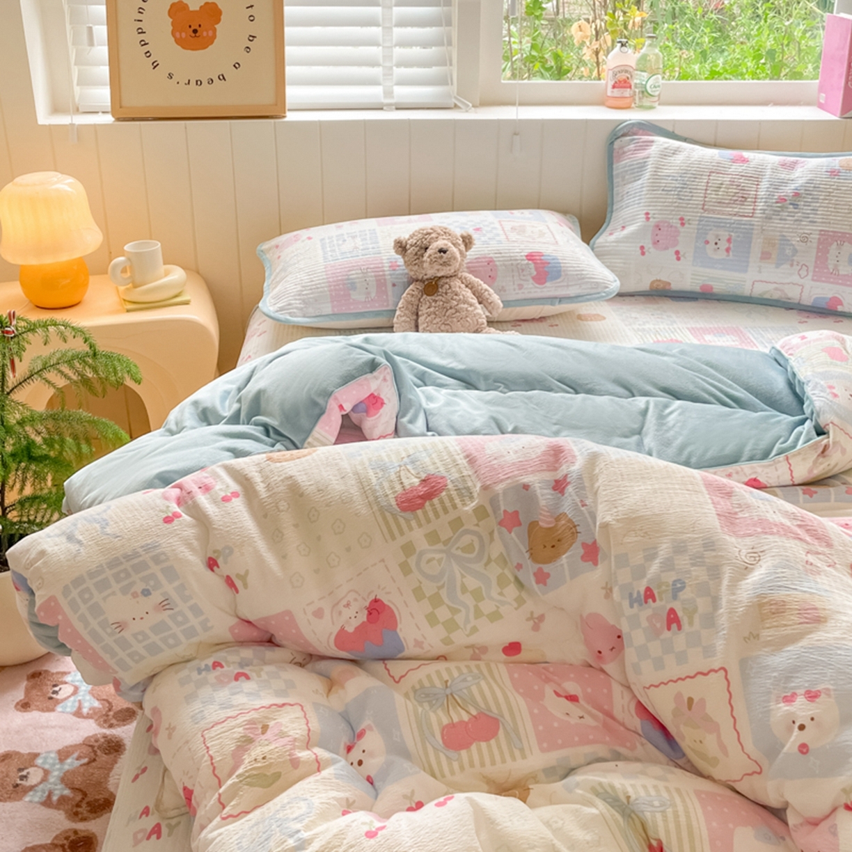 91家纺网 家纺一手货源 找家纺 老帅的工厂店 2025新款A类云感懒人冬季一体被被子被芯床盖四件套 秘境花园