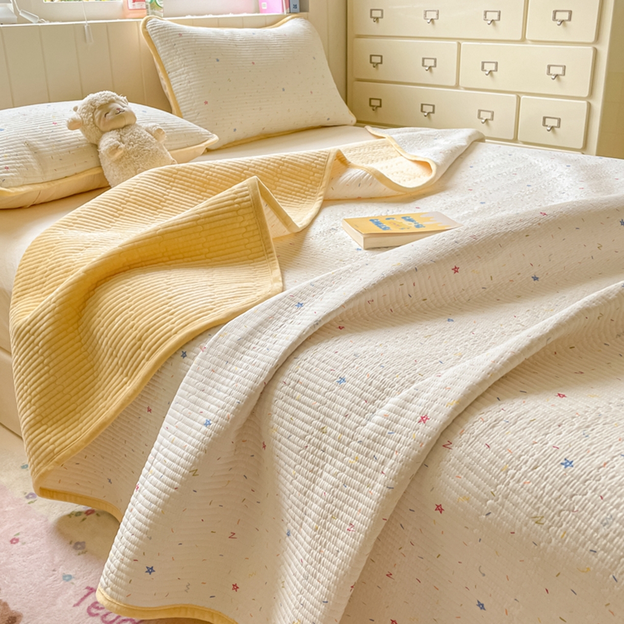 91家纺网 家纺一手货源 找家纺 老帅的工厂店 2025新款A类云感懒人冬季一体被被子被芯床盖四件套 奶油波波