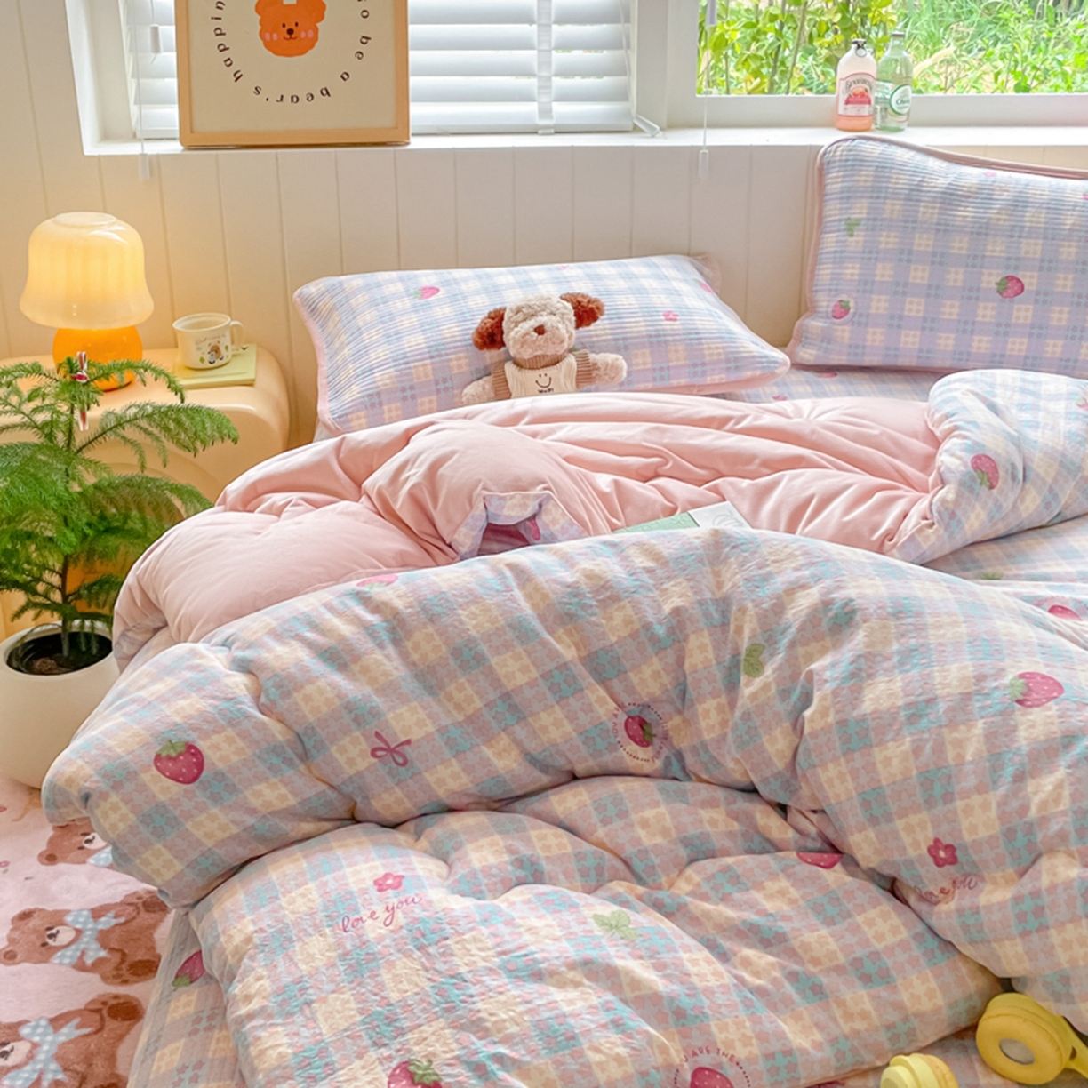 91家纺网 家纺一手货源 找家纺 老帅的工厂店 2025新款A类云感懒人冬季一体被被子被芯床盖四件套 莓有烦恼