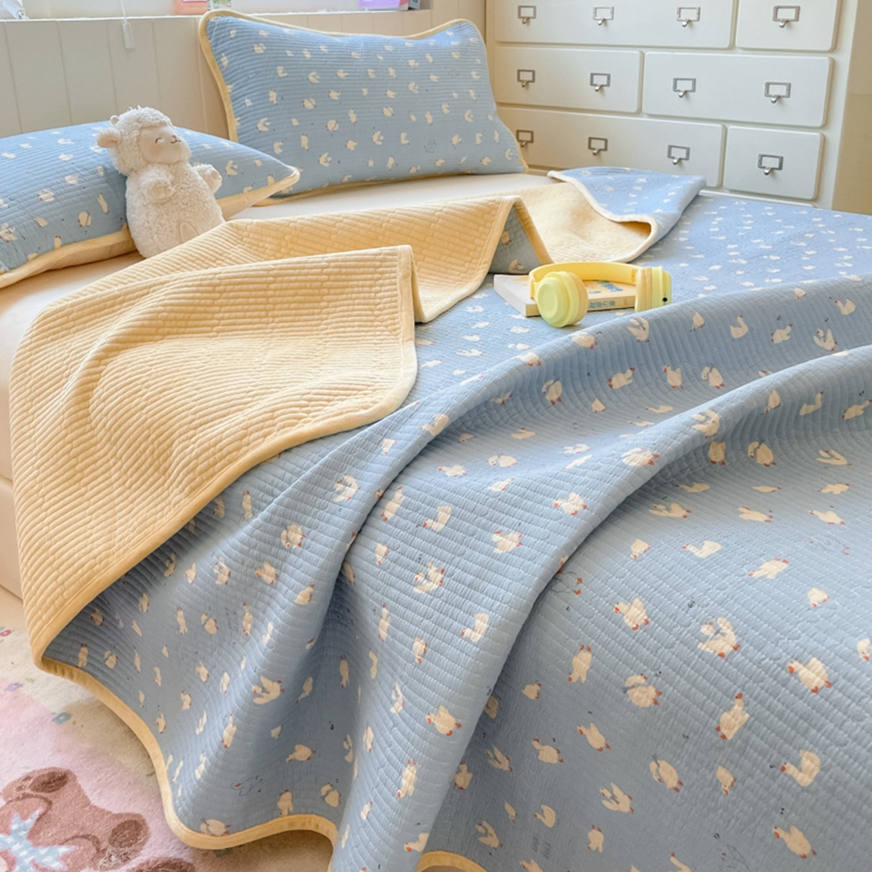 91家纺网 家纺一手货源 找家纺 老帅的工厂店 2025新款A类云感懒人冬季一体被被子被芯床盖四件套 加油丫