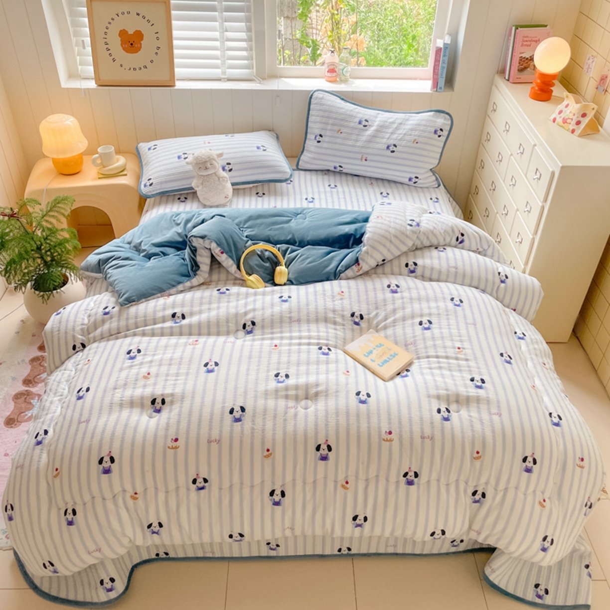 91家纺网 家纺一手货源 找家纺 老帅的工厂店 2025新款A类云感懒人冬季一体被被子被芯床盖四件套 可爱趴趴
