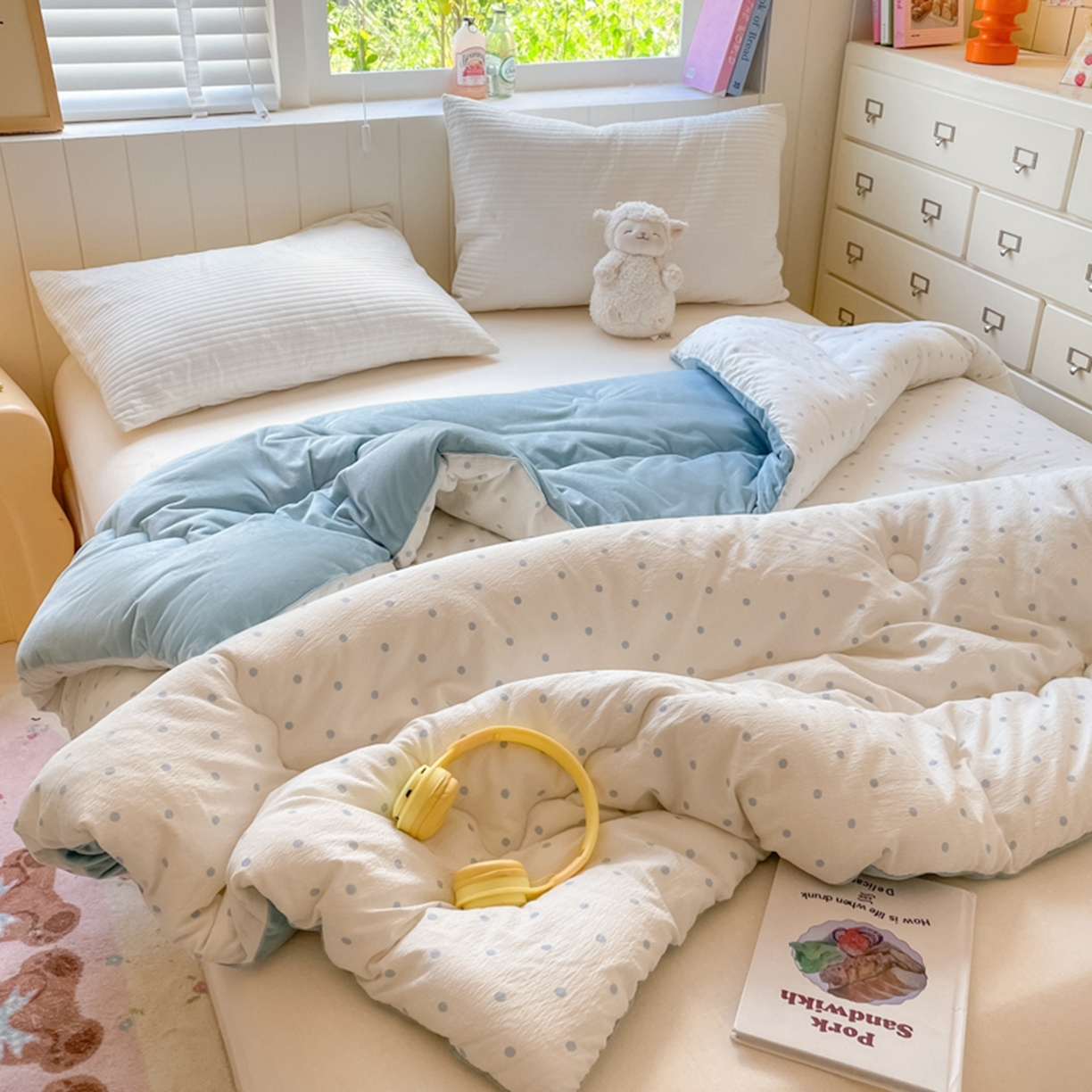 91家纺网 家纺一手货源 找家纺 老帅的工厂店 2025新款A类云感懒人冬季一体被被子被芯床盖四件套 海盐波波