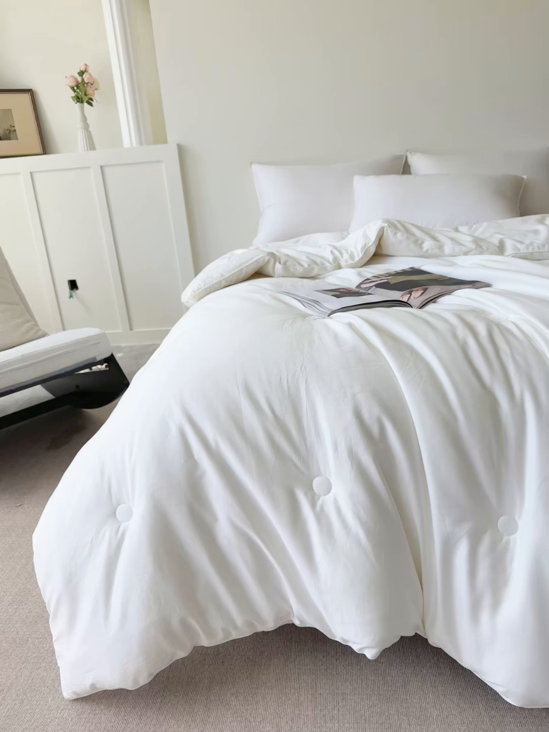 91家纺网 家纺一手货源 找家纺 薇玛仕 2025新款80支天雪棉全棉纯棉澳洲羊毛被冬被被子被芯 珍珠白