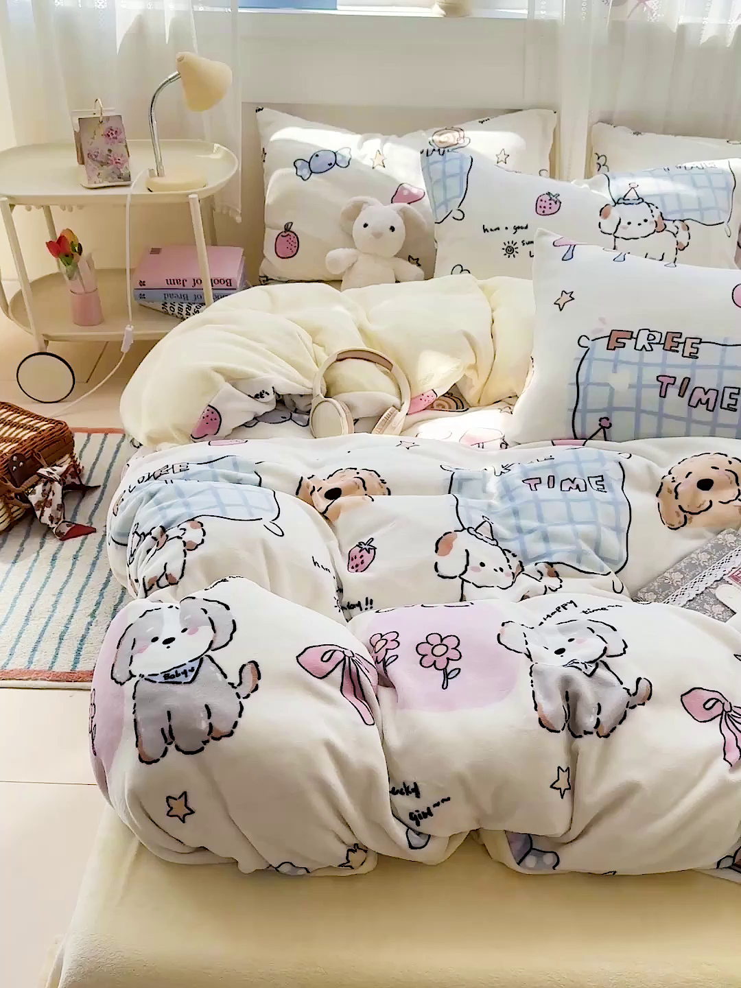 91家纺网 家纺一手货源 找家纺 （总）耀悦家纺 2025新款牛奶绒小清新高克重ins风卡通四件套