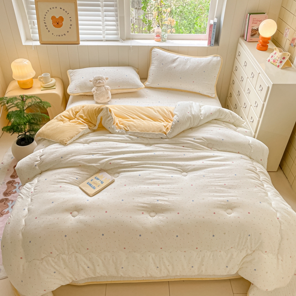 91家纺网 家纺一手货源 找家纺 老帅的工厂店 2025新款A类云感懒人冬季一体被被子被芯床盖四件套 奶油波波