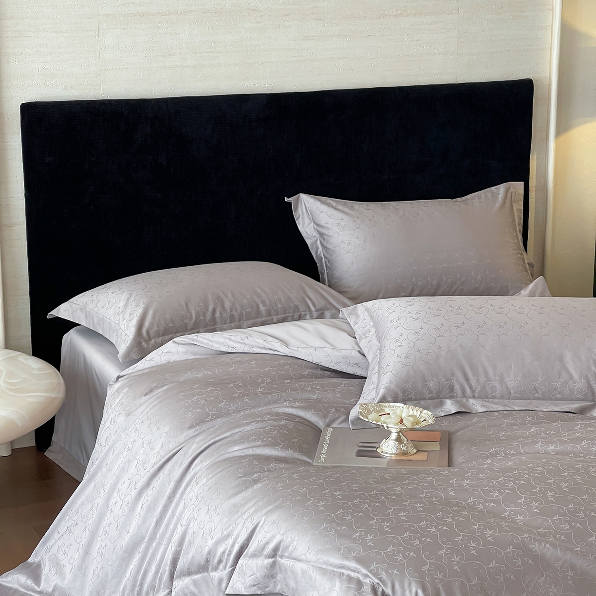 栩裕纺织 2025新款长绒棉提花最新款单品四件套 克洛伊-高级灰