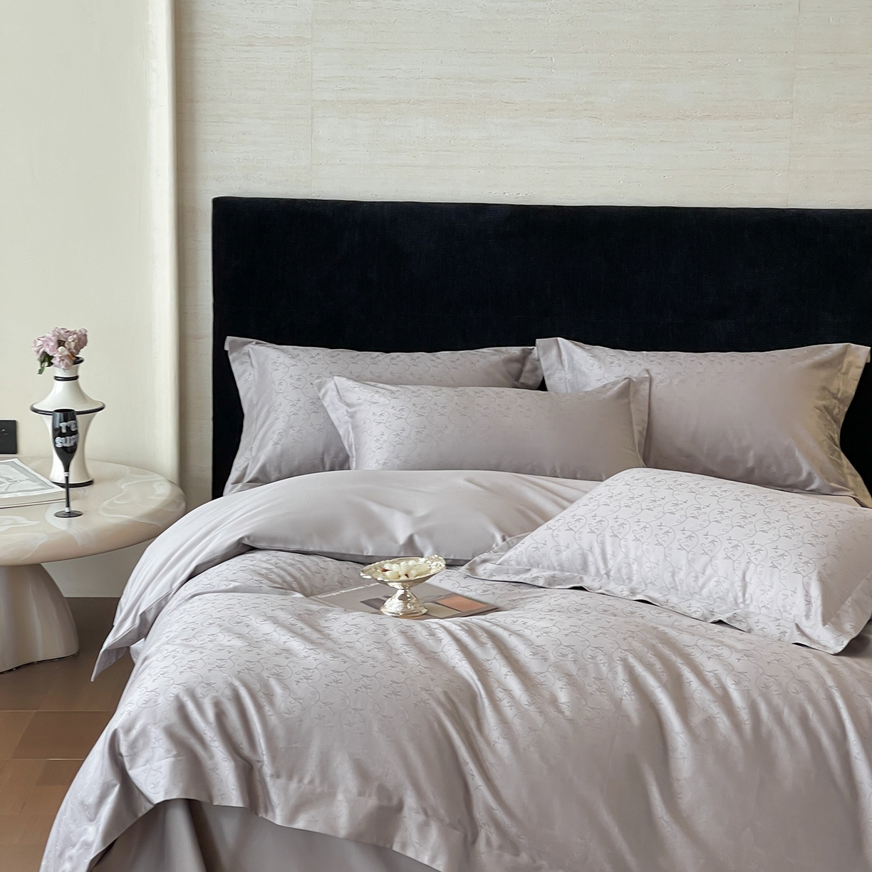 91家纺网 家纺一手货源 找家纺 栩裕纺织 2025新款长绒棉提花最新款单品四件套 克洛伊-高级灰