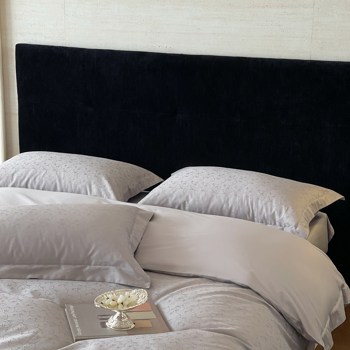 91家纺网 家纺一手货源 找家纺 栩裕纺织 2025新款长绒棉提花最新款单品四件套 克洛伊-高级灰