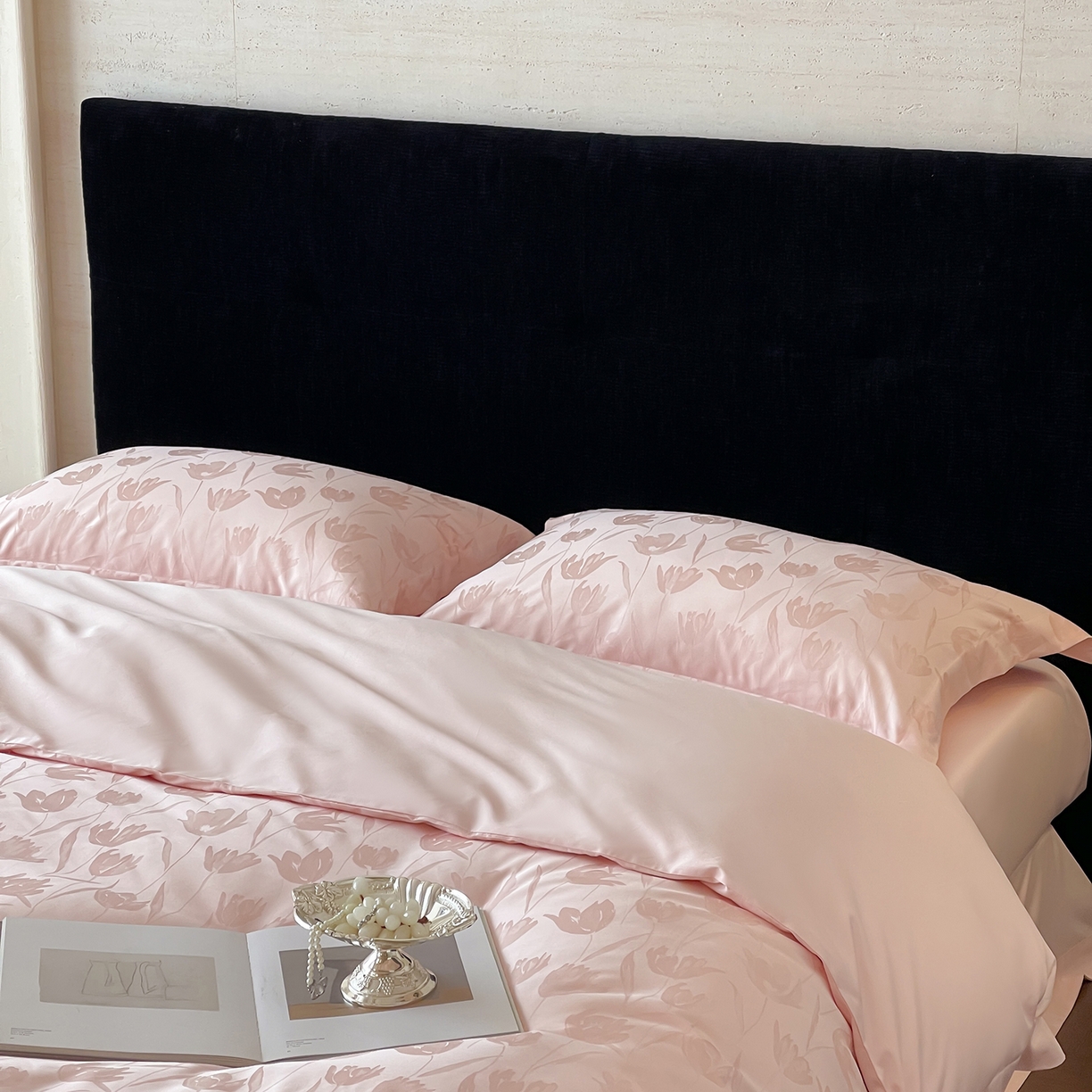 91家纺网 家纺一手货源 找家纺 栩裕纺织 2025新款长绒棉提花最新款单品 郁金香-仙桃粉