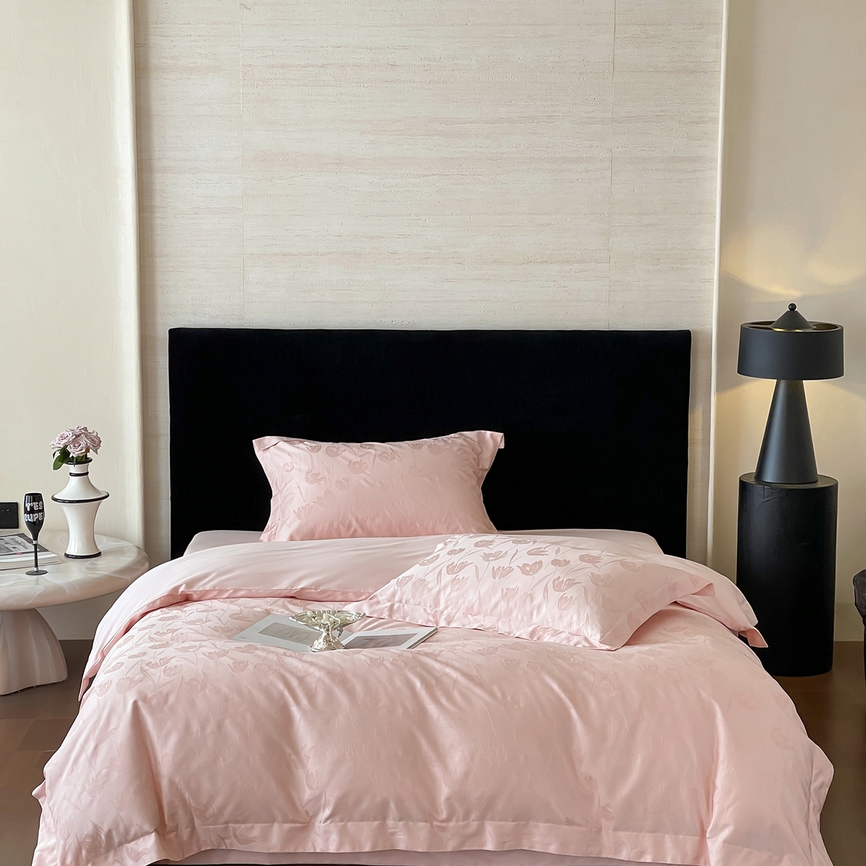 91家纺网 家纺一手货源 找家纺 栩裕纺织 2025新款长绒棉提花最新款单品 郁金香-仙桃粉