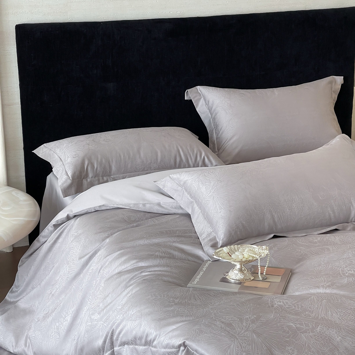 栩裕纺织 2025新款长绒棉提花最新款单品四件套 洛园-高级灰