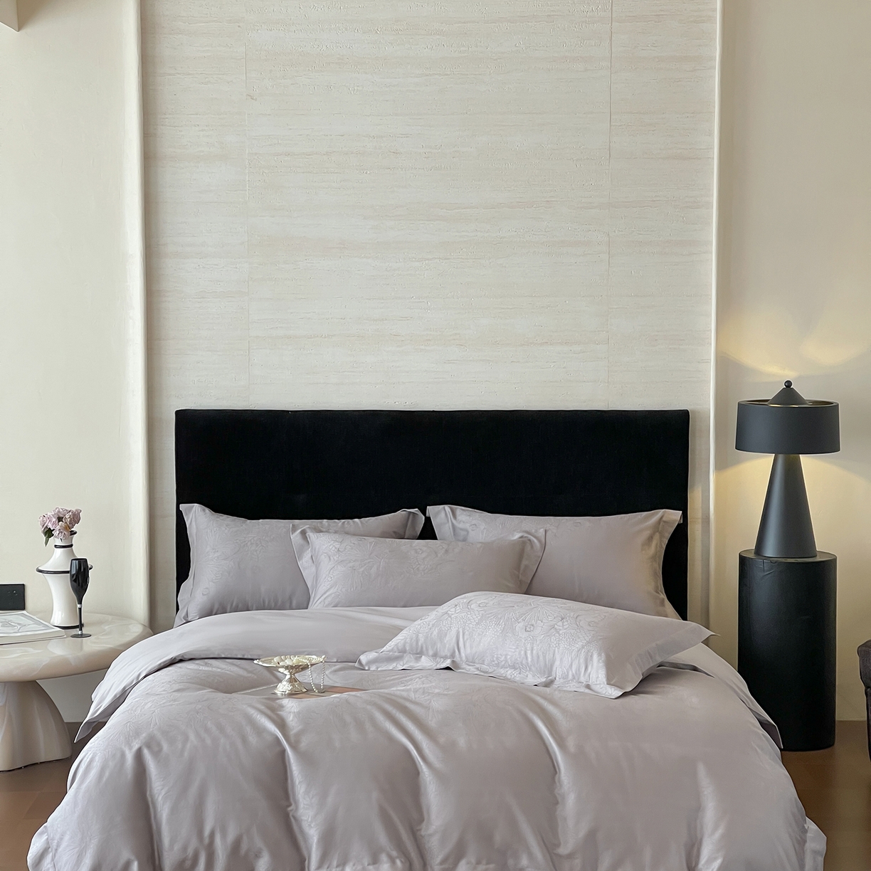 91家纺网 家纺一手货源 找家纺 栩裕纺织 2025新款长绒棉提花最新款单品四件套 洛园-高级灰