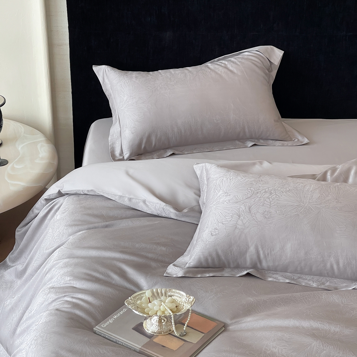 91家纺网 家纺一手货源 找家纺 栩裕纺织 2025新款长绒棉提花最新款单品四件套 洛园-高级灰