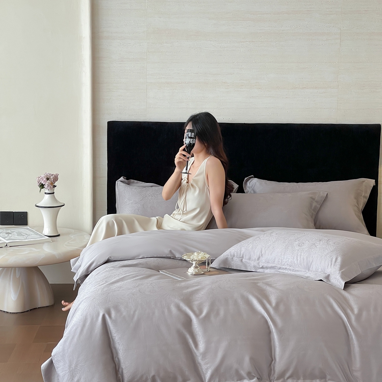 91家纺网 家纺一手货源 找家纺 栩裕纺织 2025新款长绒棉提花最新款单品四件套 洛园-高级灰