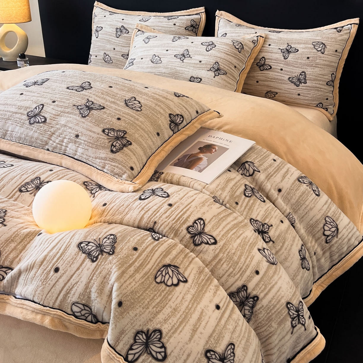 金麦家纺 2025新款雕花牛奶绒工艺蝴蝶款四件套 蝴蝶-咖