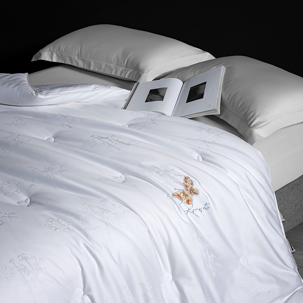 91家纺网 家纺一手货源 找家纺 薇玛仕 2025新款100支全棉纯棉大提花桑蚕丝被四季黄金蚕丝被子母被被子被芯蝶舞（特殊重量可以定做，联系客服。定制款不退不换） 蝶舞-本白