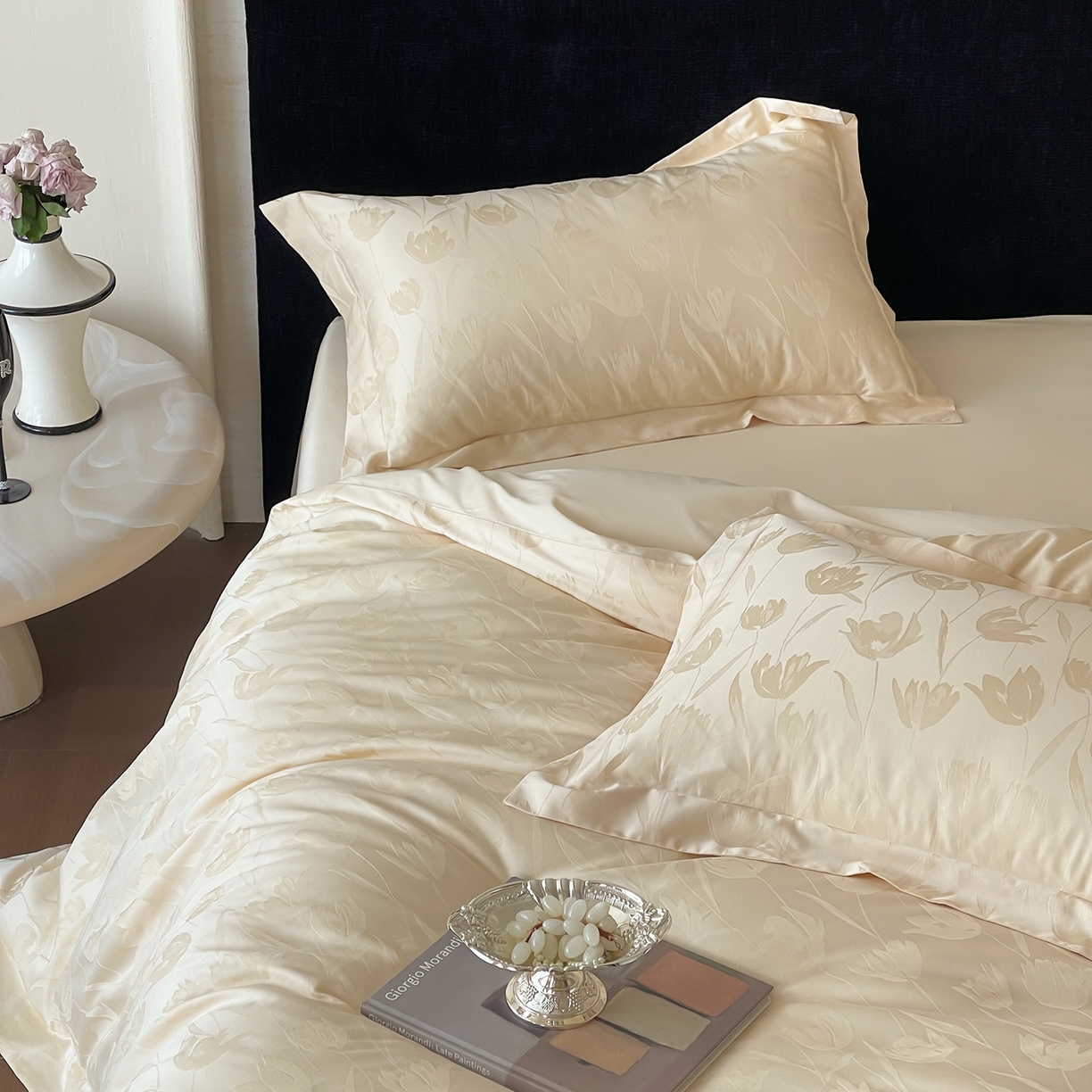 91家纺网 家纺一手货源 找家纺 栩裕纺织 2025新款长绒棉提花最新款单品四件套 郁金香-浅香槟