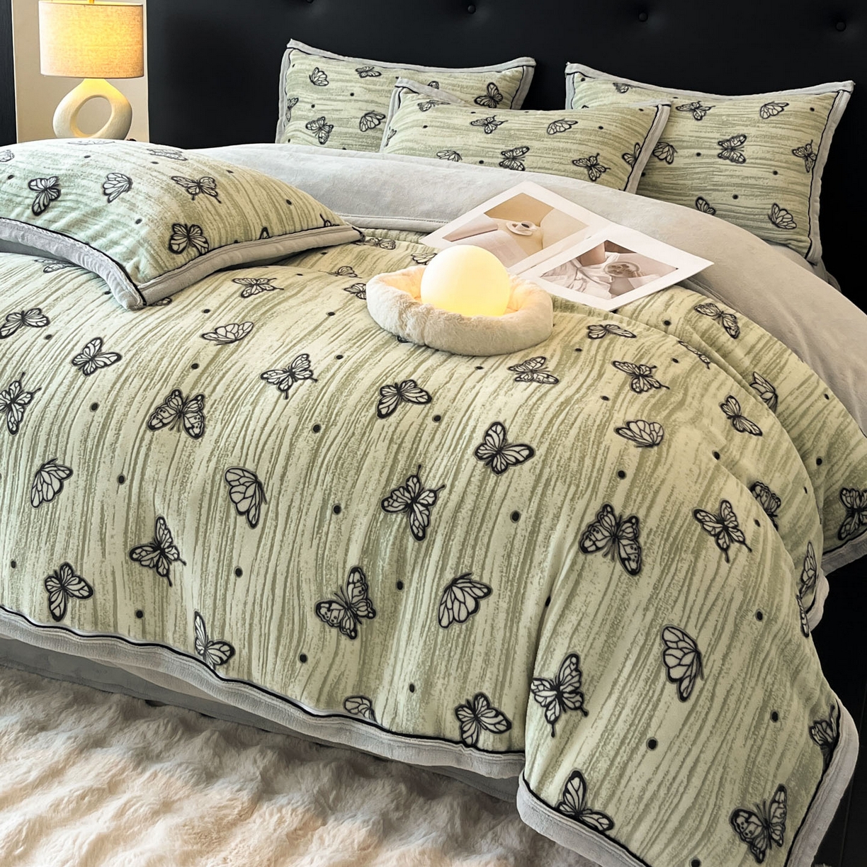 91家纺网 家纺一手货源 找家纺 金麦家纺 2025新款雕花牛奶绒工艺蝴蝶款四件套 蝴蝶-绿