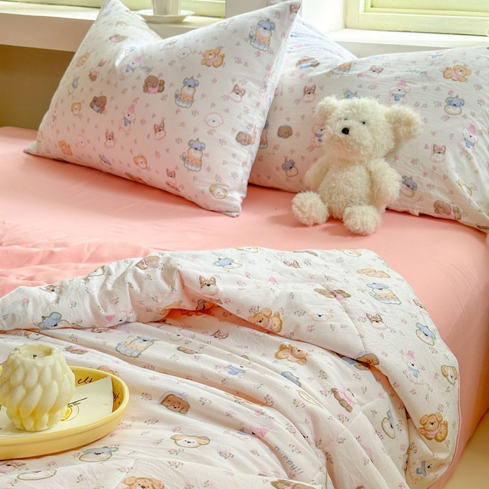 91家纺网 家纺一手货源 找家纺 梵克保罗 2025新款水洗糯糯棉卡通印花滚绳包边夏被 快乐小狗