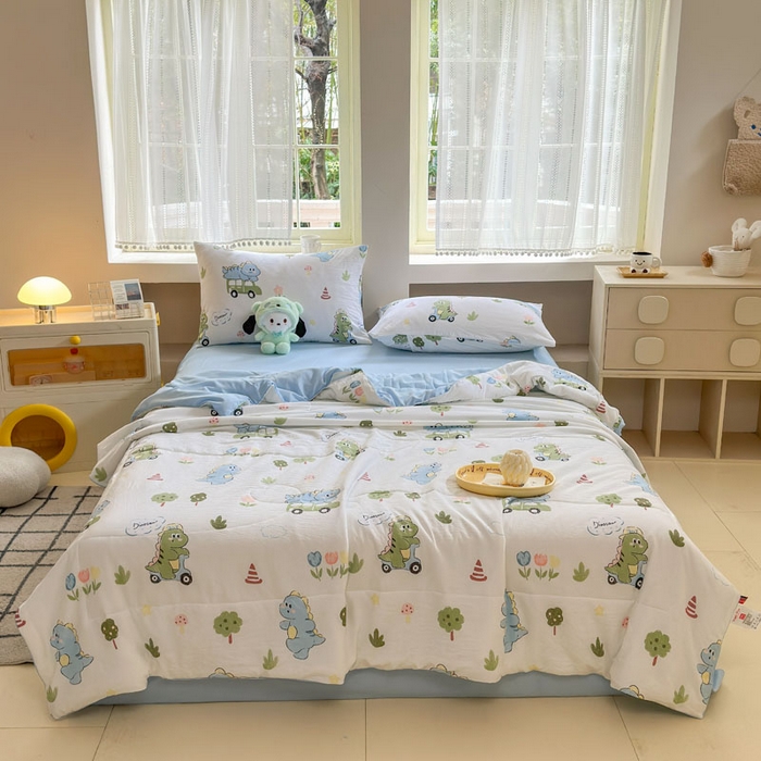 梵克保罗 2025新款水洗糯糯棉卡通印花滚绳包边夏被 恐龙乐园