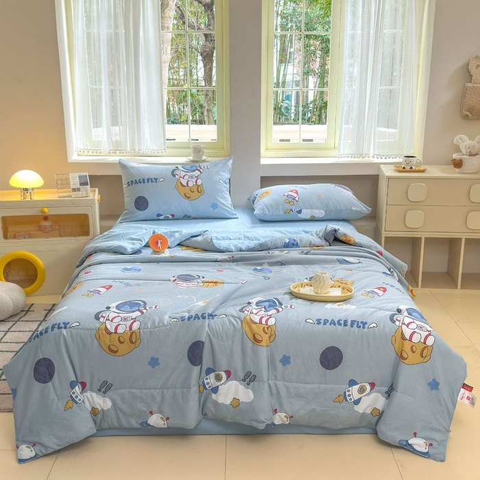 梵克保罗 2025新款水洗糯糯棉卡通印花滚绳包边夏被 太空漫步