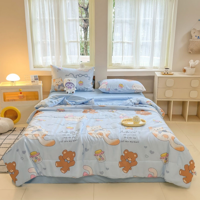 梵克保罗 2025新款水洗糯糯棉卡通印花滚绳包边夏被 小猫逃离记