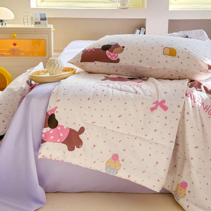 91家纺网 家纺一手货源 找家纺 梵克保罗 2025新款水洗糯糯棉卡通印花滚绳包边夏被 彩彩狗