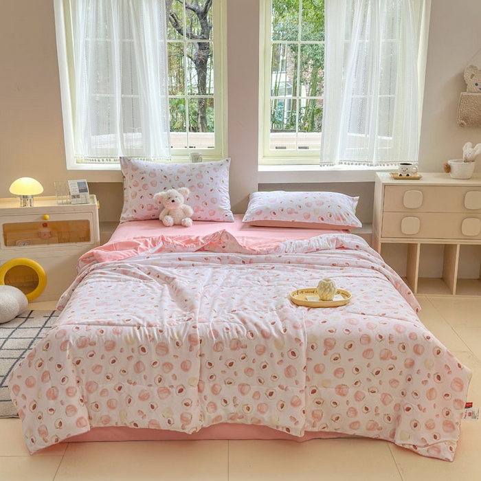 梵克保罗 2025新款水洗糯糯棉卡通印花滚绳包边夏被 水蜜桃