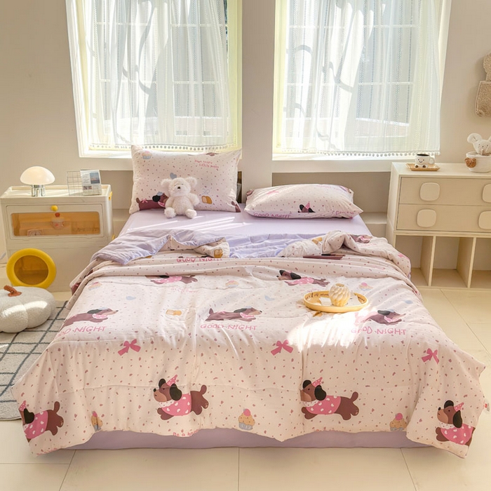 梵克保罗 2025新款水洗糯糯棉卡通印花滚绳包边夏被 彩彩狗