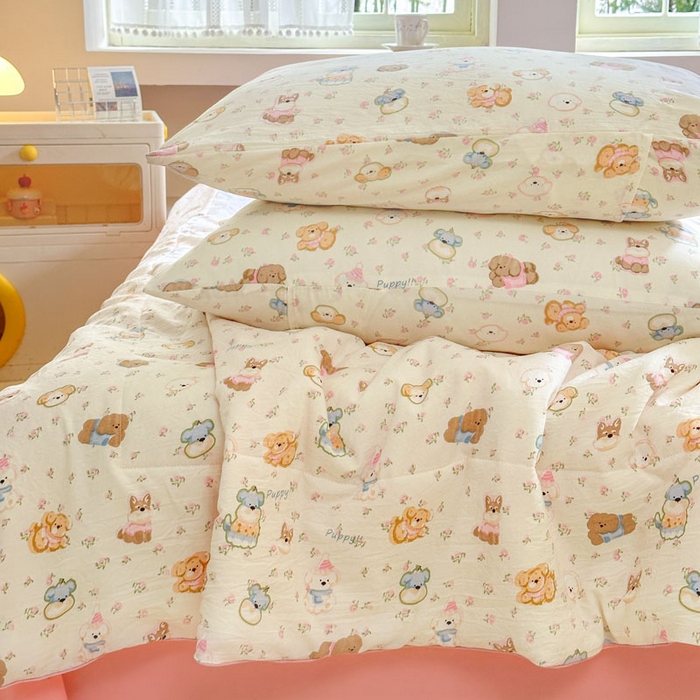 91家纺网 家纺一手货源 找家纺 梵克保罗 2025新款水洗糯糯棉卡通印花滚绳包边夏被 快乐小狗