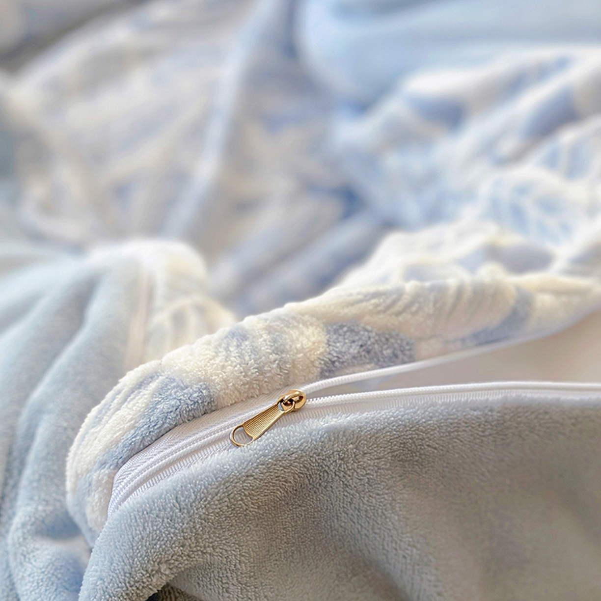 91家纺网 家纺一手货源 找家纺 昊川家纺 2025新款短毛绒牛奶绒立体雕花四件套 叶之恋-蓝