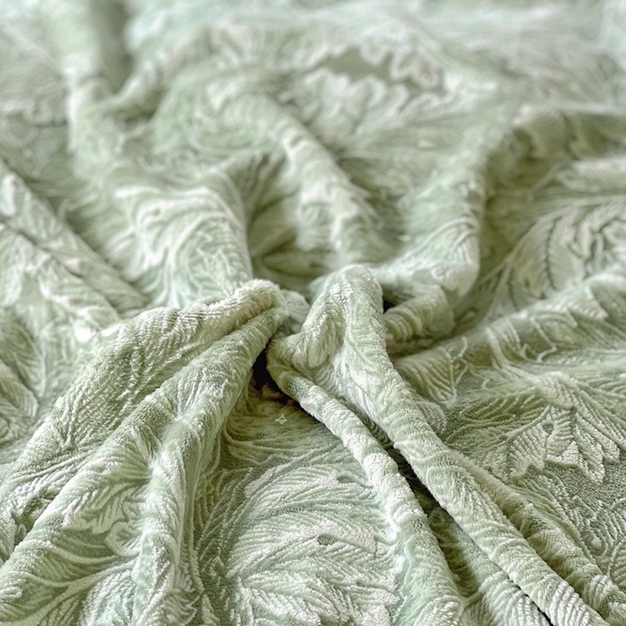 91家纺网 家纺一手货源 找家纺 昊川家纺 2025新款短毛绒牛奶绒立体雕花四件套 花影绿