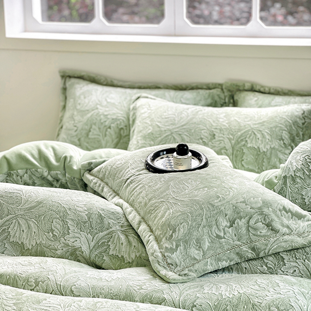 91家纺网 家纺一手货源 找家纺 昊川家纺 2025新款短毛绒牛奶绒立体雕花四件套 花影绿