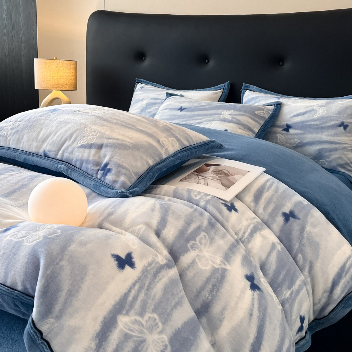 金麦家纺 2025新款雕花牛奶绒工艺蝴蝶款四件套 幻蝶-蓝