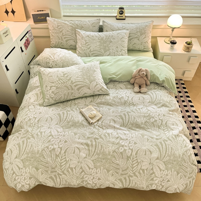 91家纺网 家纺一手货源 找家纺 瑞莱 2025新款纯棉磨毛印花四件套 热带雨林