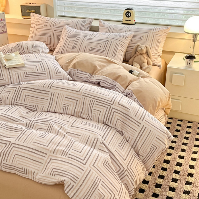 91家纺网 家纺一手货源 找家纺 瑞莱 2025新款纯棉磨毛印花四件套 迷宫