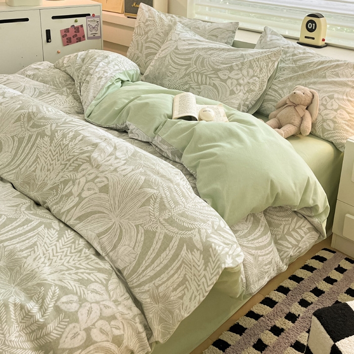 91家纺网 家纺一手货源 找家纺 瑞莱 2025新款纯棉磨毛印花四件套 热带雨林