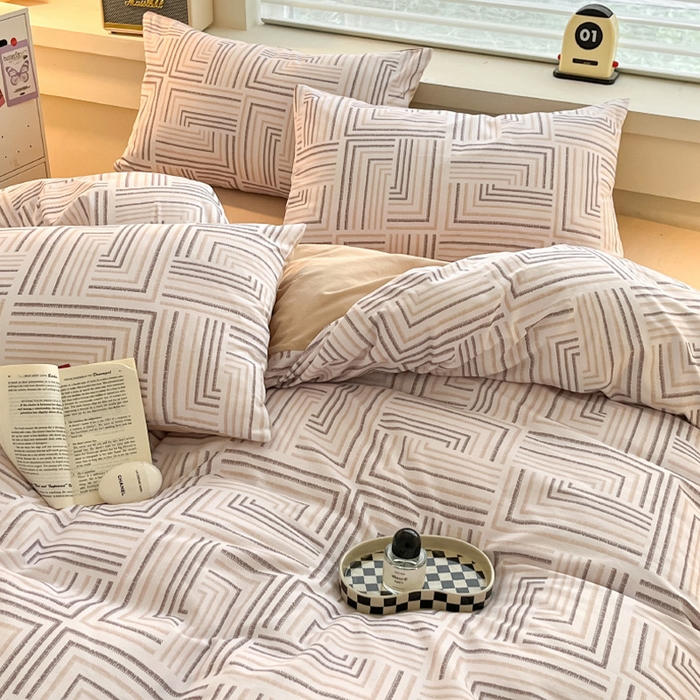 91家纺网 家纺一手货源 找家纺 瑞莱 2025新款纯棉磨毛印花四件套 迷宫